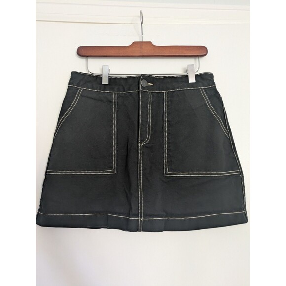 Zara TRF Collection Skirt Size Large Black A-Line Short w/ Contrast Stitching - Picture 8 of 9